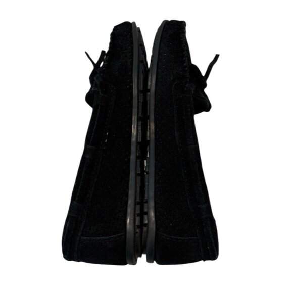 Minnetonka Moccasins Black Perforated Suede Lisa Slip on Leather Flats Size 7 - Picture 4 of 8